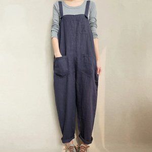 Linen Breathable Overalls Jumpsuit with pockets